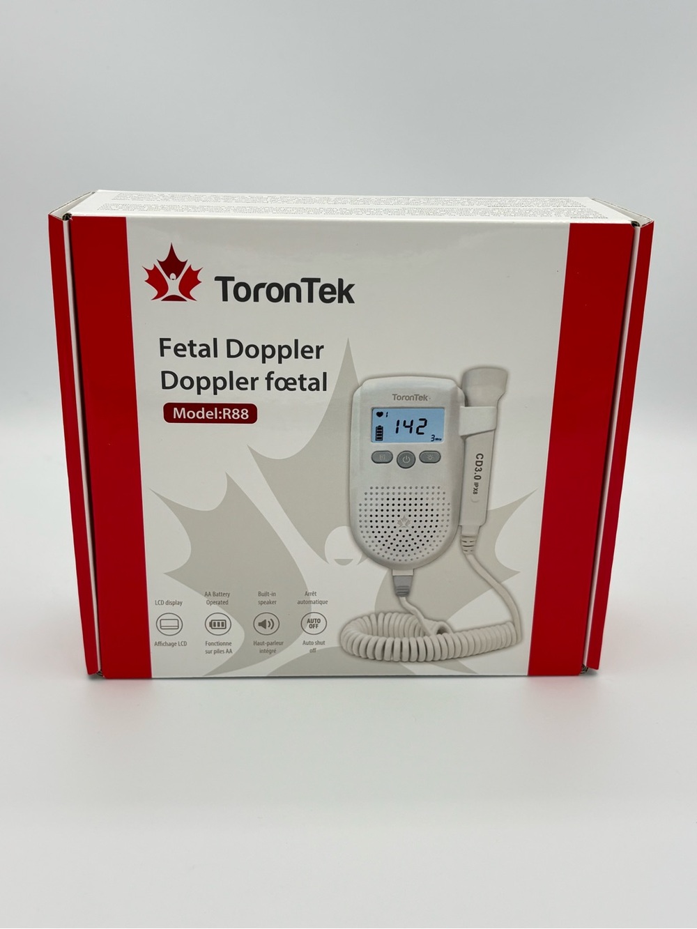 ToronTek Fetal Doppler Model R88 - White Baby with Gel - Heartbeat Monitor